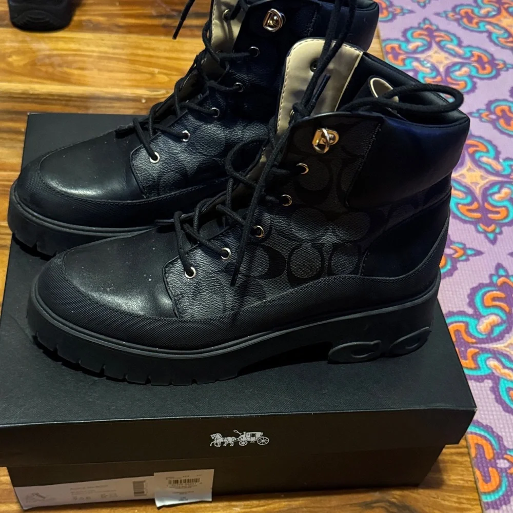 Coach Royce Sig Black Monogram Combat Boots - Picture 10 of 16